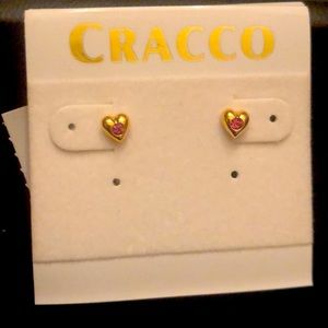 Small Baby girl heart pink stone earrings